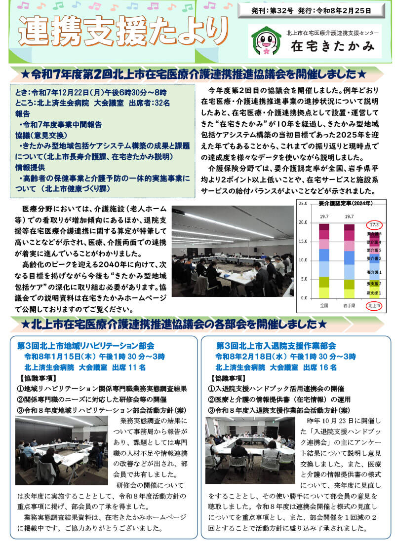 在宅医療介護連携支援たより「在宅きたかみ」第３２号の表紙